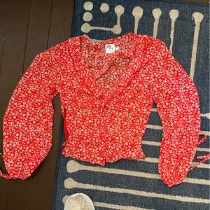 Princess Polly Red Floral Top Xs